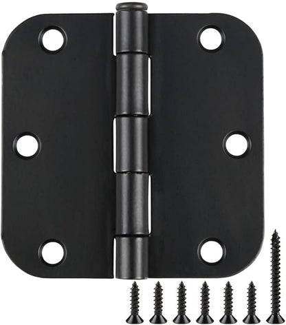 3 Pack Interior Matte Black Door Hinges Rounded 3.5 Inch x 3 1/2" Indoor Heavy Duty Metal Hardware Kits 3 ½" 5/8" Radius Office Flat Hinge for Bifold Doors Decorate Master Guest Bedroom Storage Room