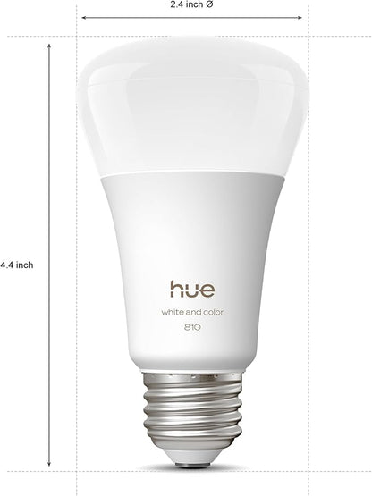 Philips Hue Smart LED A19 Bulb, White & Color Ambiance, E26 Base, 7.2W, Full Spectrum Light 1000K-20000K, 810 Lumens, Dimmable LED Bulbs, Works with Alexa, Google,& Apple Home, 3pk