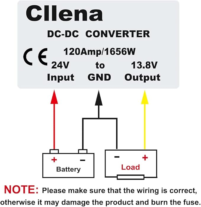 Cllena DC 24V Step Down to 13.8V 120A 1656W Converter Voltage Regulator, Waterproof DC/DC Voltage Reducer Buck Transformer Power Supply for Golf Cart