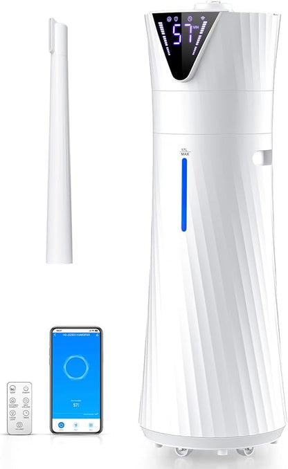 MONISEN 17L/4.5Gal Humidifier Large Room, Smart Quiet Ultrasonic Cool Mist Humidifiers for Bedroom, Covers 2000ft², 56H Runtime, 24H Timer, 3 Mist Modes Humidifiers for Home, Office, Plants, White