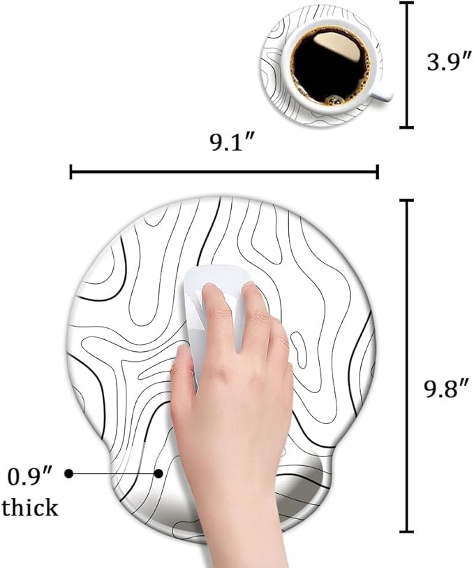 Ergonomic Mouse Pad with Wrist Support,Mouse Pad with Wrist Rest,Relieve Wrist Pain Mousepad Non-Slip Rubber Base,Mouse Pads for Desk,Computers,Laptop,Office,Home,Accessories White Topographic Line