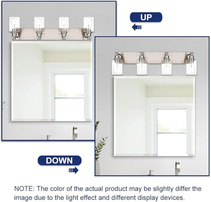 TODOLUZ Bathroom Vanity Light Fixtures, 4-Lights Modern Brushed Nickel Wall Mounted Lamp with Clear Glass Shade for Bedroom Over Mirror