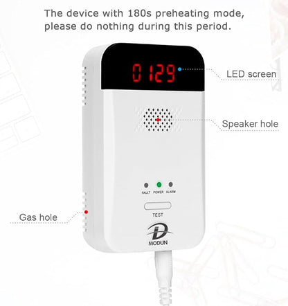 MODUN D Gas Detector for Home, Natural Gas|LPG|Coal Gas Leak Detector Alarm, Methane Propane Detector Butane Combustible Gas Alarm for Kitchen Garage RV, Plug-in Sensor Gas Monitor with LED Display