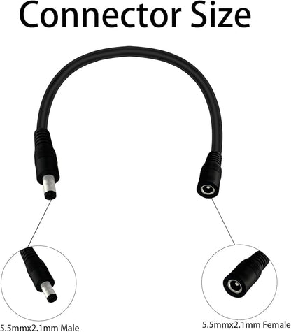 5.5mm x 2.1mm 1FT DC Power Extension Cable Male to Female 12V/24V 14AWG DC Connection Cable for CCTV Surveillance Camera Amplifiers LED Strip Lights Solar Panels Energy Storage Power Supply 2 pcs