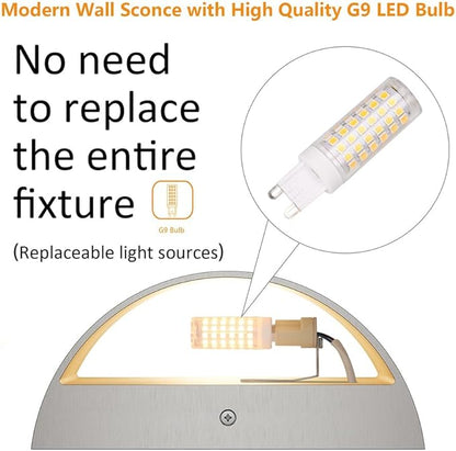 Aipsun 4 Pack Nickel Modern LED Wall Sconce Hardwired Indoor Wall Lights Up and Down Wall Mount Light for Living Room Bedroom Hallway Corridor Conservatory Warm White 3000K(with G9 Bulbs)