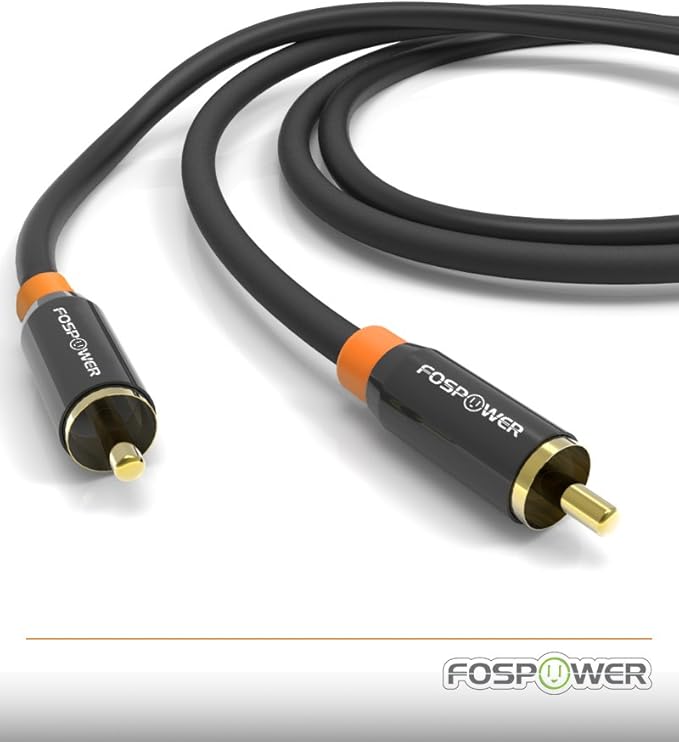 FosPower Digital Audio Coaxial Cable [24K Gold Plated Connectors] Premium S/PDIF RCA Male to RCA Male for Home Theater, HDTV, Subwoofer, Hi-Fi Systems - 3ft