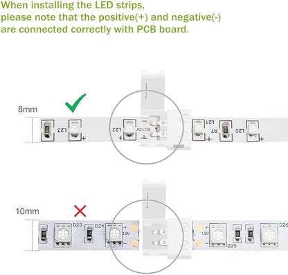LightingWill 10pcs Pack Strip to Strip Unwired Gapless Solderless Snap Down 2Pin Conductor LED Strip Connector for 8mm Wide 3528 2835 Single Color Flex LED Strips