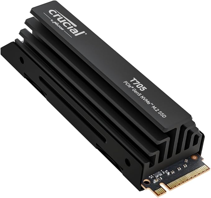Crucial T705 PCIe Gen5 NVMe 2TB SSD with Heatsink, Up to 14,500MB/s, TLC NAND, Laptop & Desktop (PC) Compatible, for Creatives and Hardcore Gamers, Solid State Drive, 1Mo Adobe CC – CT2000T705SSD5