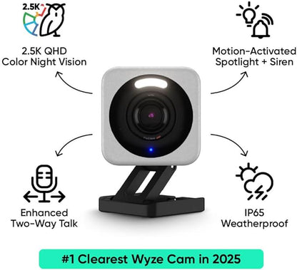 WYZE Cam v4 (Latest Model), 2.5K AI Security Camera, Indoor/Outdoor Cameras for Home Security, Baby Monitor & Pet Camera, Vibrant Color Night Vision, No Subscription Required, Free Expert Help