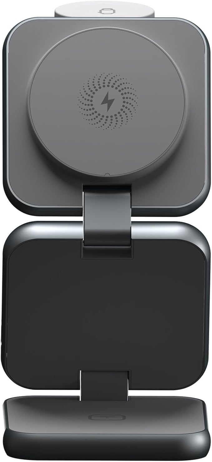 3 in 1 Charging Station for Apple Devices, Magnetic Foldable Wireless Charger, 15W Fast Charging for iPhone 12/13/14/15/16, Watches, and Earbuds, Compact Travel Design, Metal Frame