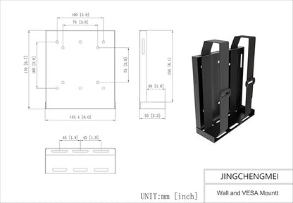 JINGCHENGMEI Universal Wall and VESA Mount -Adjustable Mount with Straps for Small Computers, UPS, Modems, Cable Boxes or Other Electronic Devices, Metal, Black