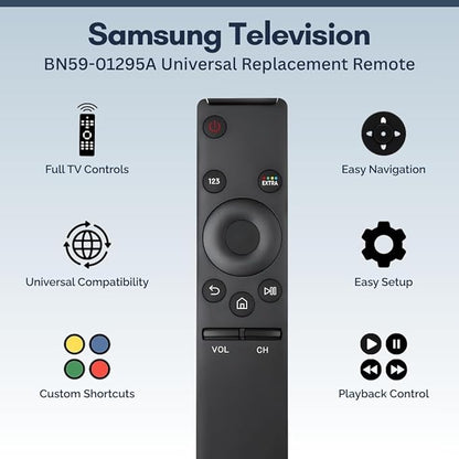 BN59-01295A Samsung TV Remote Control Replacement for Smart TV - Easy Setup, Durable Design, Universal Infrared Remote - Works with Samsung Smart, QLED, UHD, 4K, Curved, LED, LCD, & HDTV Models