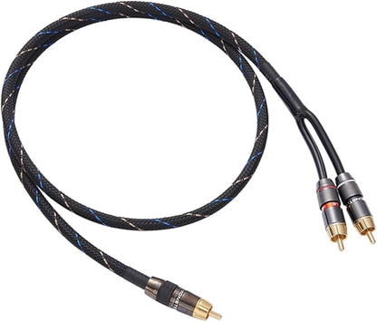 JORZOR Audiophile RCA to 2RCA Subwoofer Cable,1 RCA Male to 2 RCA Male Audio Cable RCA Y-Adapter,Oxygen-Free Copper,Nylon Braided Jacket (3M(9.9FT)) (RANHANG1)