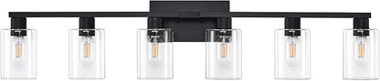 SOPEAS 6-Light Bathroom Vanity Light Black Vanity Lights for Bathroom Light Fixtures Matte Black 6 Light Fixtures with Clear Glass Shades for Bath Over Mirror