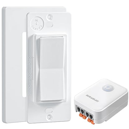 SURAIELEC Wireless Light Switch & Receiver Kit, 15A RF Remote Control Wall Switch, 100ft Range, Push-in Terminal Wiring, Expandable, Ultra-Thin Mini Size, Quick Installation (Neutral Wire Required)