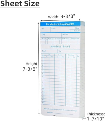 TooCust 100-Piece Time Cards for Employees, Monthly Time Cards 2-Sided, 2-Color Timecards for Time Clocks, Blue/Orange Print, 7-3/8 x 3-3/8 Inch