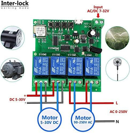 Newgoal 4 Channels WiFi Wireless Smart Switch Inching Self-Locking Relay Module,for DIY Access Control, Garage Door Opener with 433RF Remote Control （Ewelink App）