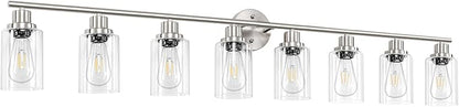 Guliaofo 8-Light Brushed Nickel Vanity Lights, Modern Bathroom Light Fixtures with Clear Glass Shade, Wall Lamps for Mirror Kitchen Hallway Cabinet Living Room Sconces Lights - E26