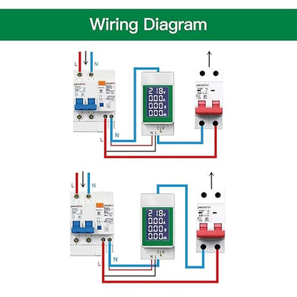 AC 50-300V 100A Multi Function Voltage Amperage Power Meter, Din Rail LCD Digital Backlight Energy Monitor, Built-in Current Transformer Ammeter Voltmeter, Single Phase Tester