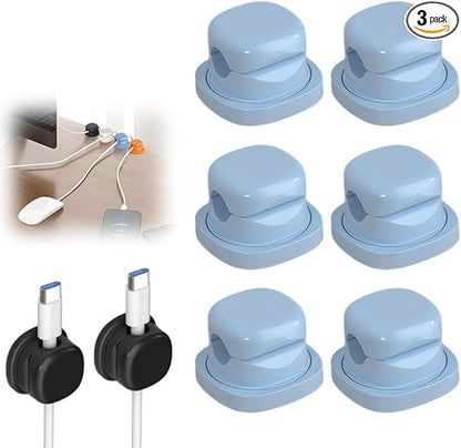 Magnetic Cord Organizer Holder, Upgrade Cord Holder for Nightstand, Adhesive Wire Cable Clips Management Kit for Phone Charger, Computer, Home, Office, Desk, Nightstand (Blue, 6 Packs)