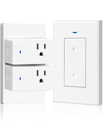 WILAWELS Remote Control Outlet Wireless Light Switch, Removable Remote Outlet Switch Kit for Lamps, Lights, Appliance, Expandable, 100ft RF Range, FCC Listed (1 Controller + 2 Outlets) W08RC1206