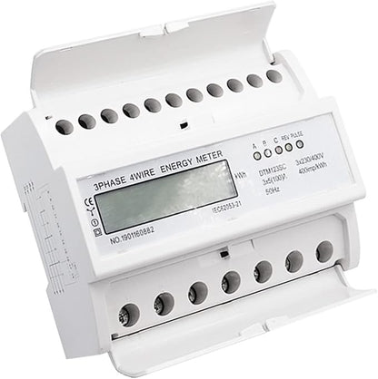 Wisecoco Energy Meter, Digital 3 Phase Energy Meter, LCD Display White ABS Housing 50Hz Electricity Usage Monitor 230 400V