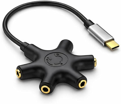 Mizi USB-C Headphone Splitter 5-Way - Type-C to 3.5mm Audio Adapter with 1 Male to 5 Female Ports, Multi-Headphone Aux Splitter for Phone, Tablet, Laptop, PC - Black