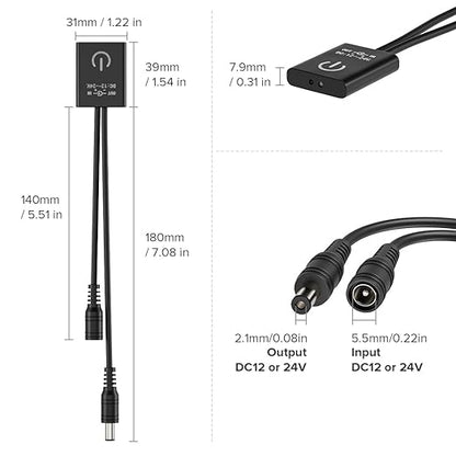 BTF-LIGHTING DC12v-24v MAX 3A Touchless Hand Wave Mini IR Sensor Switch Controller Work with Low Voltage FCOB COB Monochrome Lamp Suit for Cabinets, Doors (No Power or LED Strip)