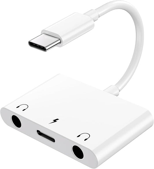 INVERSE NET Headphone Adapter for iPad, Headphone Splitter for 2 Headphones,3 in 1 USB C to 3.5mm Jack Audio Adapter with 60W Fast Charging Compatible with S24/23 Ultra.