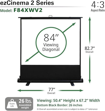 Elite Screens ezCinema 2, Portable Manual Floor Pull Up Scissor Backed Projector Screen, 84-Inch, Home Theater Movie Office Classroom Projection Carrying Bag, US Based Company 2-YEAR WARRANTY, F84XWV2