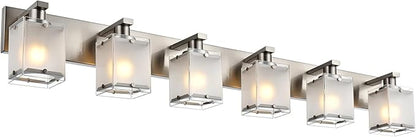 WINSHEN 6-Lights Bathroom Vantiy Light Over Mirror, Modern Black Vanity Lighting Fixtures with Rectangular Frosted Glass Shades for Bath Kitchen Wall Mounted, E26 Bulb Base