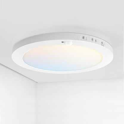 ASD LED 12" Round Flush Mount Ceiling Light Fixture, Low Profile Surface Lighting | 5CCT, Motion Sensored, Ultra-Thin, ETL Listed | 24W 1700LM 2700-6000K 120V | Kitchen, Hallway Lamp | White