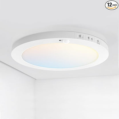 ASD LED 12" Round Flush Mount Ceiling Light Fixture, Low Profile Surface Lighting | 5CCT, Motion Sensored, Ultra-Thin, ETL Listed | 24W 1700LM 2700-6000K 120V | Kitchen, Hallway Lamp | White, 12 Pack