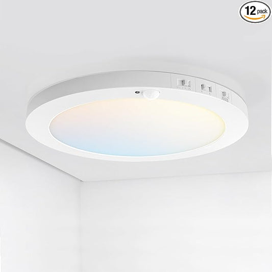 ASD LED 12" Round Flush Mount Ceiling Light Fixture, Low Profile Surface Lighting | 5CCT, Motion Sensored, Ultra-Thin, ETL Listed | 24W 1700LM 2700-6000K 120V | Kitchen, Hallway Lamp | White, 12 Pack