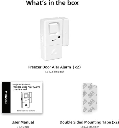 Freezer Door Alarm 2 Pack, Refrigerator Door Alarm When Left Open, Close Door Reminder, with 60/120/180/240 Seconds Delay Alert, Low/Loud 80 to 120 dB (Pure White)