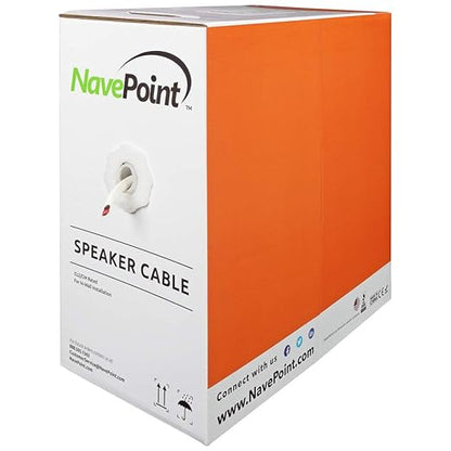 NavePoint 500ft in Wall Audio Speaker Cable Wire CL2 14/4 AWG Gauge 4 Conductor Bulk White