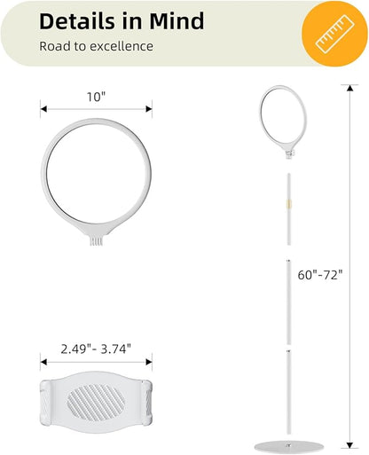 10.5" Ring Light with Stand and Phone Holder - 69" Tripod for iPhone with Light, Professional Led Ringlight for Video Recording/Make up/Streaming, Full Screen Light Ring for YouTube, Tiktok (White)