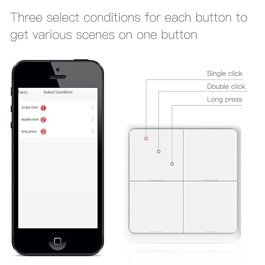 ZigBee Wireless Remote Control Smart Switch Wall Panel Transmitter,Requires MoesGo zigbee Hub,Smart Life/Tuya APP Remote Control, Wireless Button for Smart Home Devices and Scenes White