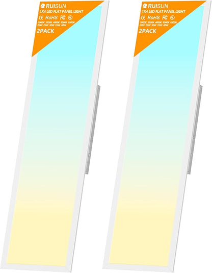 2 Pack 1x4 LED Flat Panel Light Drop Ceiling Office Fixture,Surface Mount Drop Ceiling Fixture,5040LM, 20W/25W/30W/35W/40W Selectable,3000K/3500K/4000K/5000K/6500K 5CCT,Dimmable (0-10V),ETL Listed