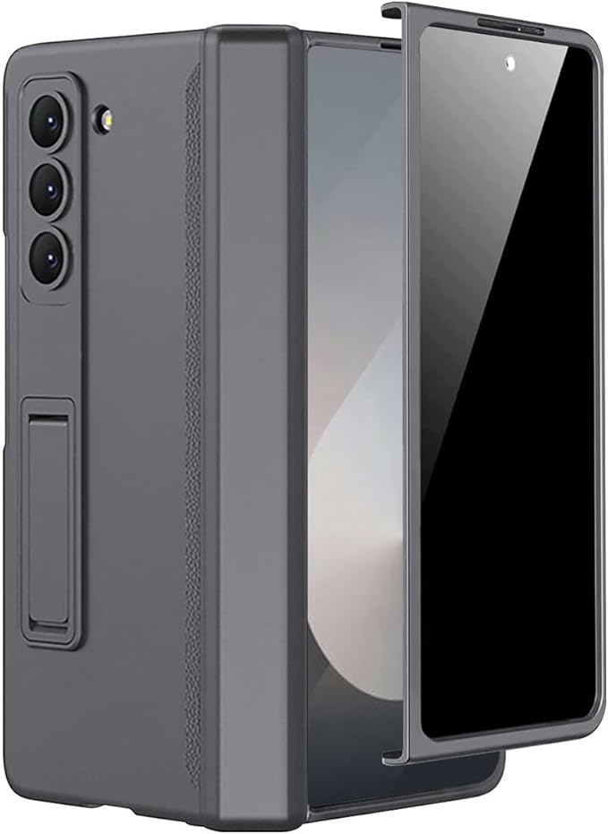 Miimall for Galaxy Z Fold 6 Case with Privacy Screen Protector, Built-in Adjustable Kickstand & Magnetic Hinge & Upgraded Camera Protection All-Inclusive Protective Cases for Galaxy Z Fold 6 5G Grey