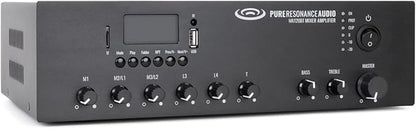 Pure Resonance Audio MA120BT 120W 7-Channel Bluetooth Mixer Amplifier with USB, TF, and Remote Control - XLR, 1/4 TS, RCA Inputs, 70V/100V/4-16 Ohm Output for Commercial Audio Systems