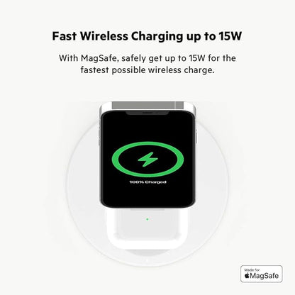 Belkin MagSafe 2-in-1 Wireless Charging Stand for Apple iPhone 13, 14, 15, 16, & AirPods - Fast Charging Station for Multiple Devices - White