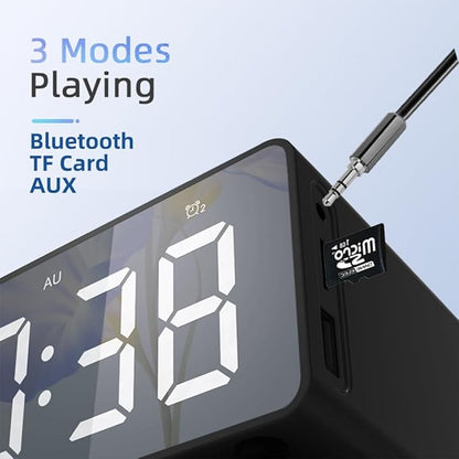 IHAO 7in1 Multifunctional Digital Alarm Clock with 15W Fast Wireless Charger Bluetooth Speaker LED Display Clock FM Radio TF Card, AUX Input, USB Port Dual Alarm for Bedroom and Office-BT510 White