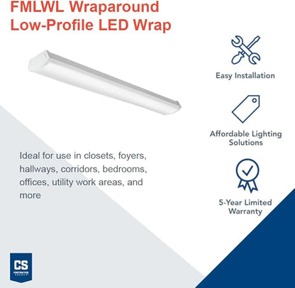Lithonia Lighting 4 Foot LED Light Fixture, Low-Profile LED Wraparound Flush Mount Ceiling Light, 2700K Soft White, 120V, 48-Inch (FMLWL 48 827)