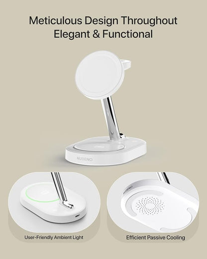 Fast Charging Station for iPhone 16/16 Pro/16 Pro Max, Wireless Charger Station for MagSafe iPhones, 3 in 1 Magnetic Charger Stand for iPhone 16/15/14/13/12 Series, Apple Watch & AirPods.(White)