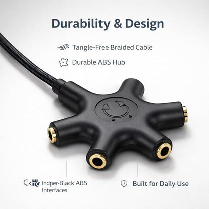 Mizi USB-C Headphone Splitter 5-Way - Type-C to 3.5mm Audio Adapter with 1 Male to 5 Female Ports, Multi-Headphone Aux Splitter for Phone, Tablet, Laptop, PC - Black