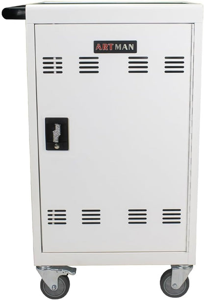 32-Bay Mobile Charging Cart with Keyed Lock, Steel Laptop & Tablet Charging Cabinet with Cable Management, Rolling Power Station for Classroom, Office, School, Library