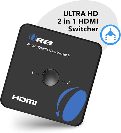 OREI HDMI Switch 4K HDMI Splitter - 2x1 Bi Directional - 4:4:4 8-bit - HDMI 2.0, HDCP 2.2, 18 Gbps, 4K @ 60Hz HDMI UltaHD High Resolution Switch Between 2 Inputs or Toggle Displays (UHDS-212)
