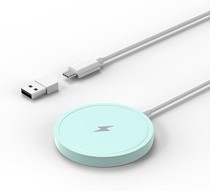 Magnetic Wireless Charger for iPhone 15W Wireless Charger Fast Mag Safe Wireless Charging Stand Pad Compatible for iPhone 16/16 Pro/Pro Max/15/14/13/12/Pro with Wall Charger for USB-A Converter, Green