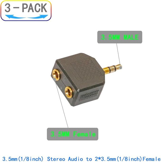 ZJKJHJY 3.5mm Audio Splitter Adapter, 1/8 inch Male to 2X Female Y-Connector, 3-Pack